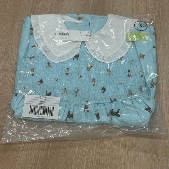 Janie and Jack, The Dog Icon Collared Dress in Breezy Blue Dog Friends, Girl’s 5 - Picture 4 of 8